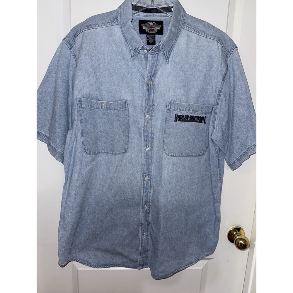 Harley Davidson‎ Denim Button Down Shirt Men's Size XL Short Sleeve